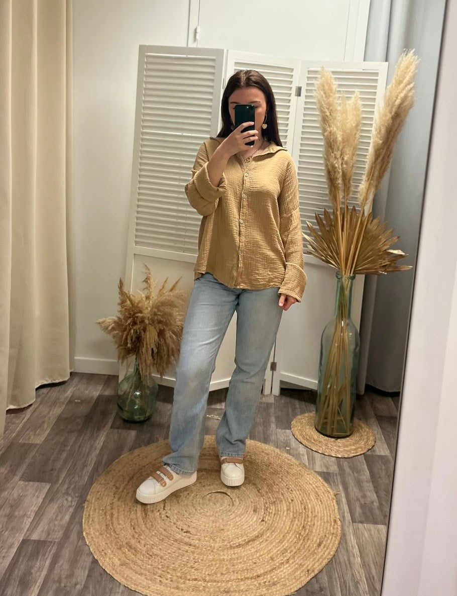 Chemisier gaze de coton - camel