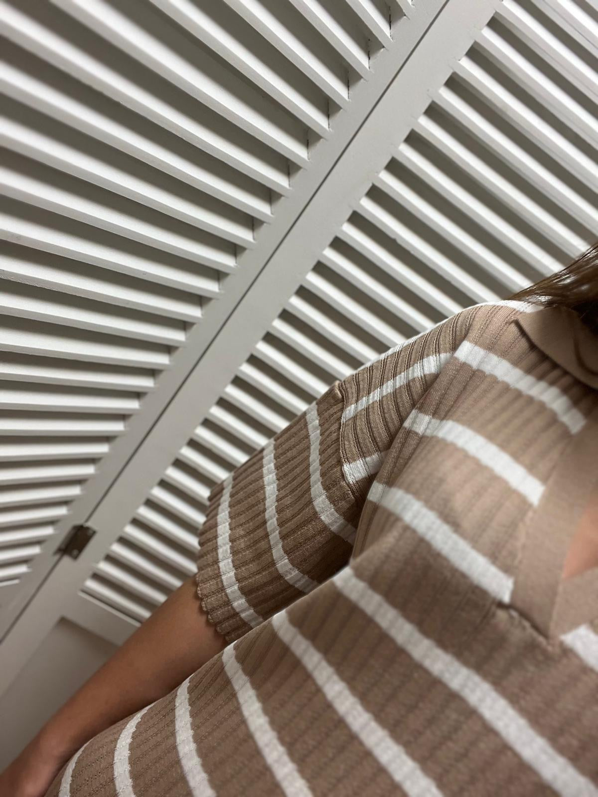 Robe longue en maille rayures beige
