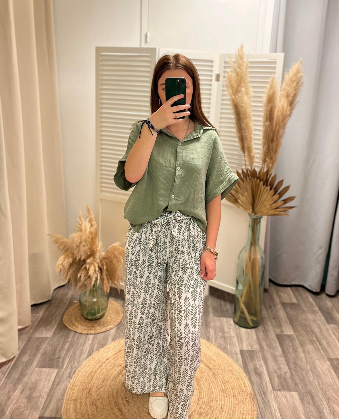 Pantalon Louise feuillage en gaze de coton