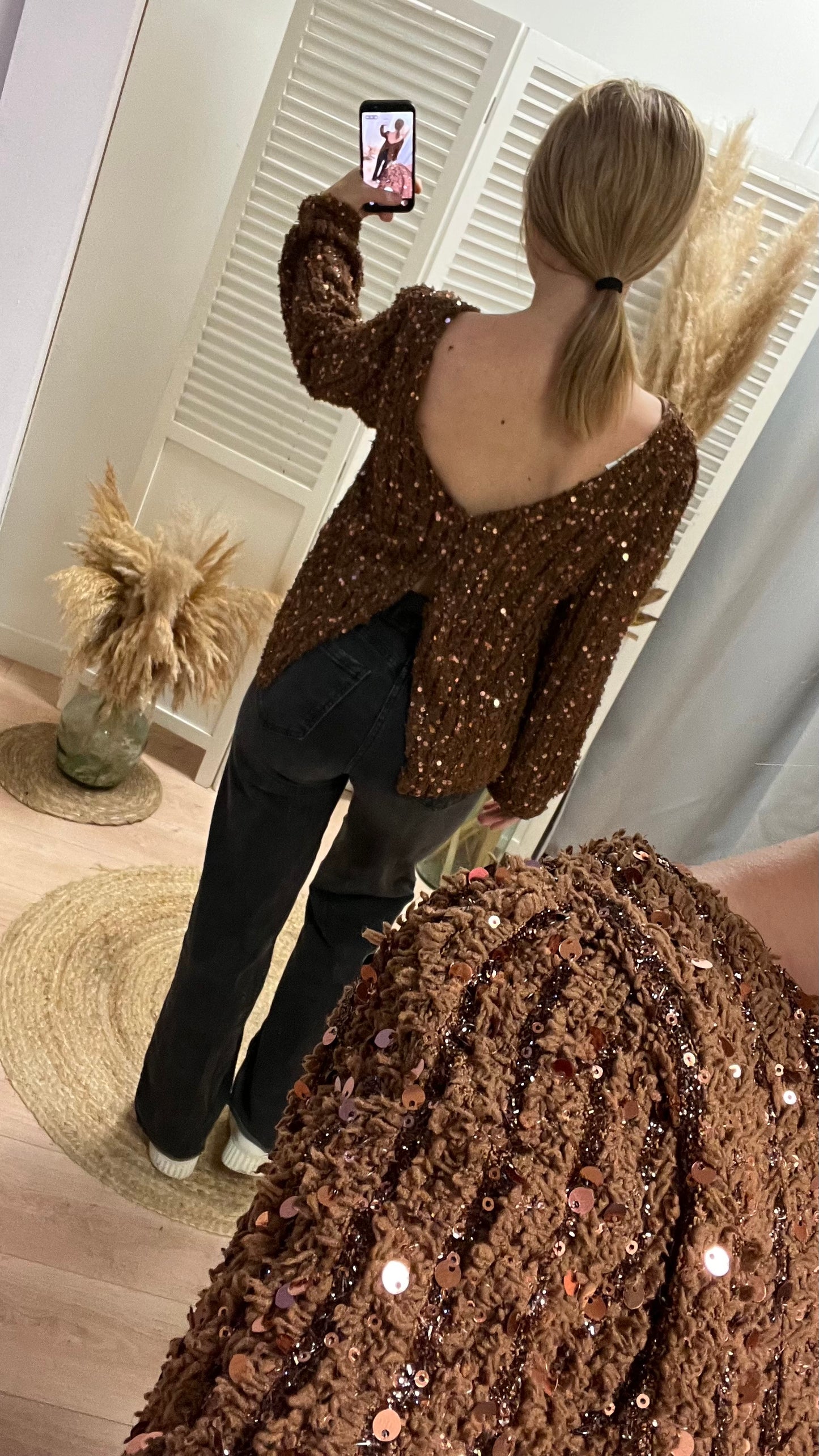 Pull paillettes marron
