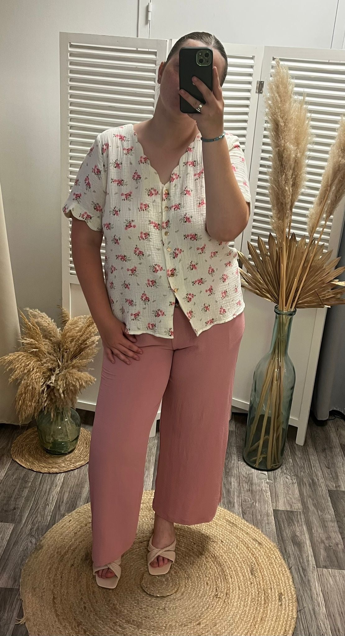 Blouse gaze de coton fleuri pink