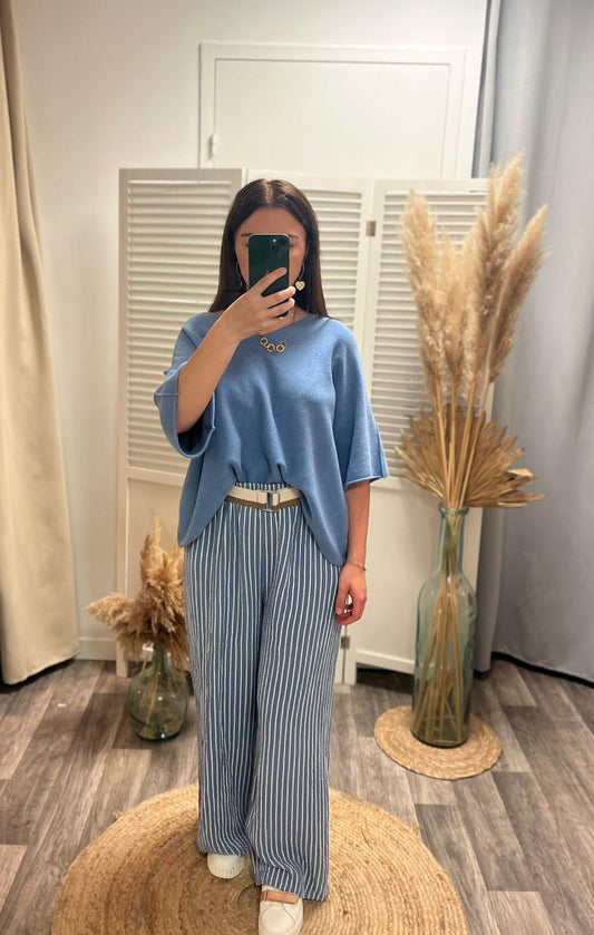 Pantalon à rayures Anna gaze de coton- bleu Jean
