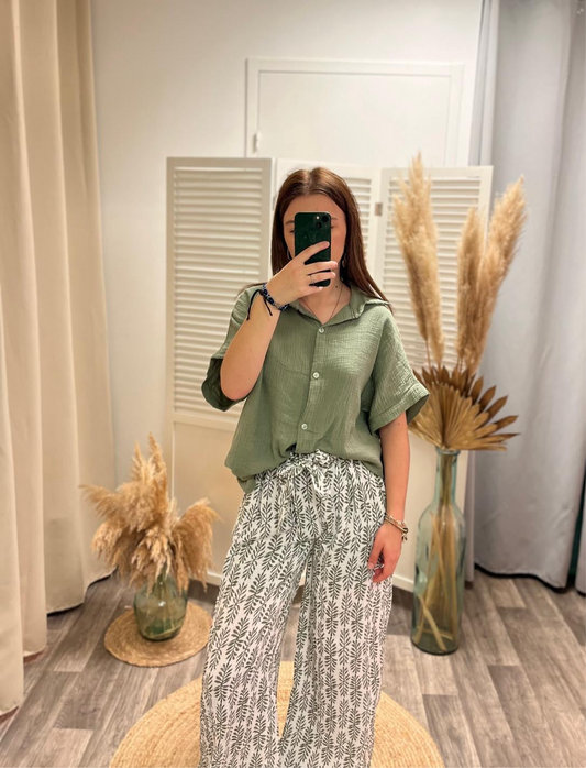 Pantalon Louise feuillage en gaze de coton