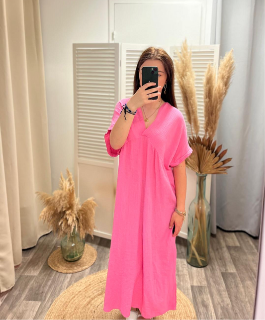 Robe Longue Ariella rose gaze de coton
