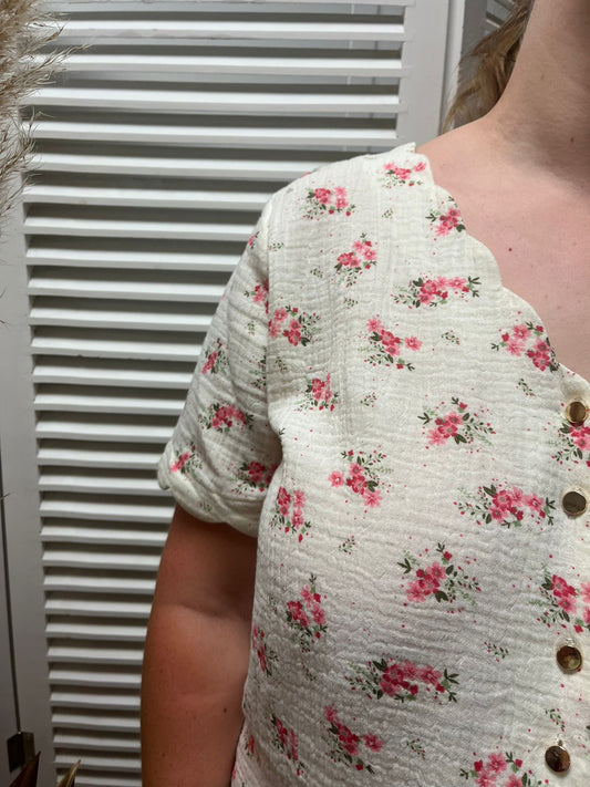 Blouse gaze de coton fleuri pink