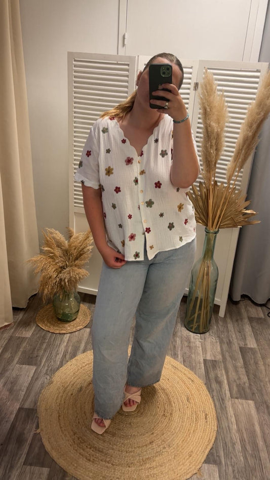 Blouse gaze de coton fleurs brodées
