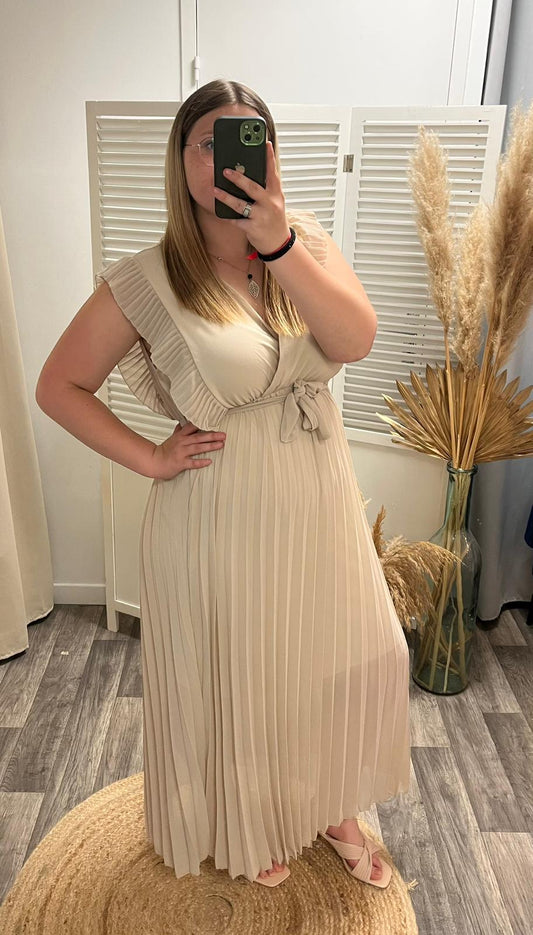 Robe longue plissée Salomé - beige