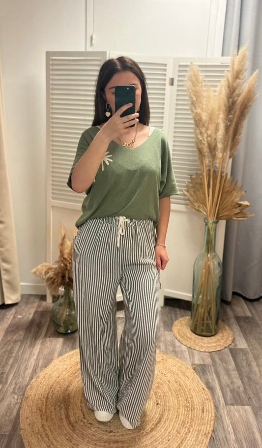 Pantalon rayures gaze de coton - Inaya