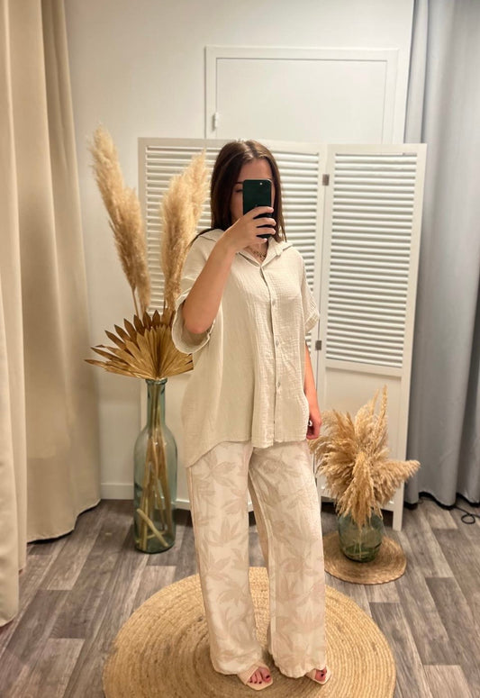 Chemise Eline beige à manches courtes