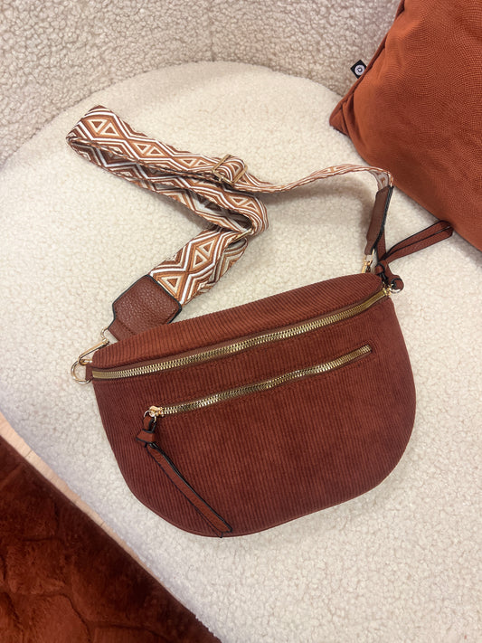 Sac Banane velours côtelé marron