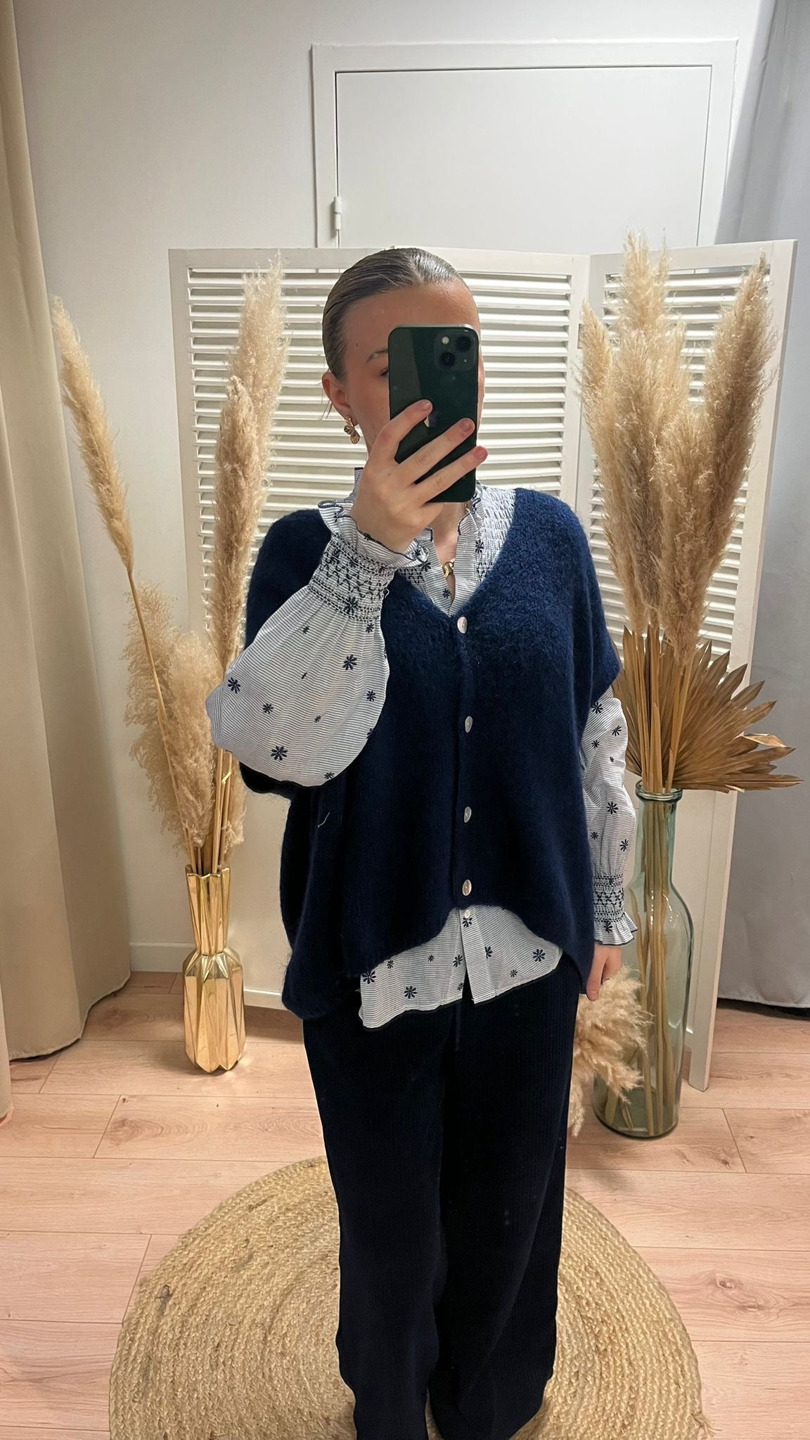 Blouse Fanny rayée avec fleurs brodéé