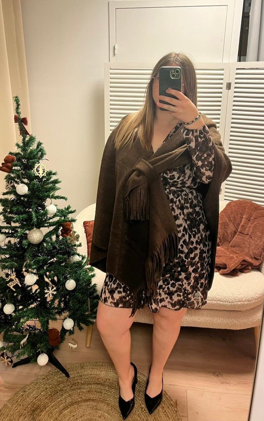 Robe courte  Lessly imprimé automne marron et beige