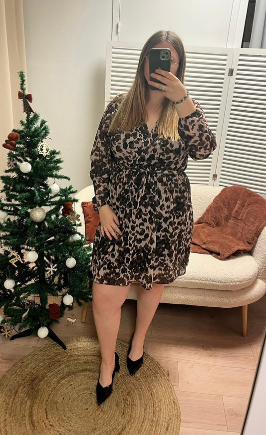 Robe courte  Lessly imprimé automne marron et beige