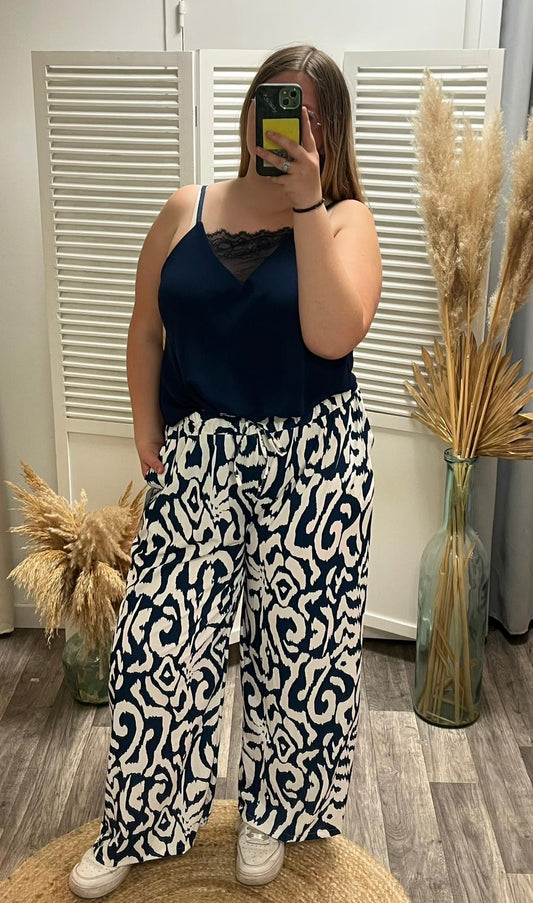 Pantalon fluide Laurie bleu et blanc