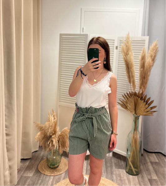 short rayé Kaki
