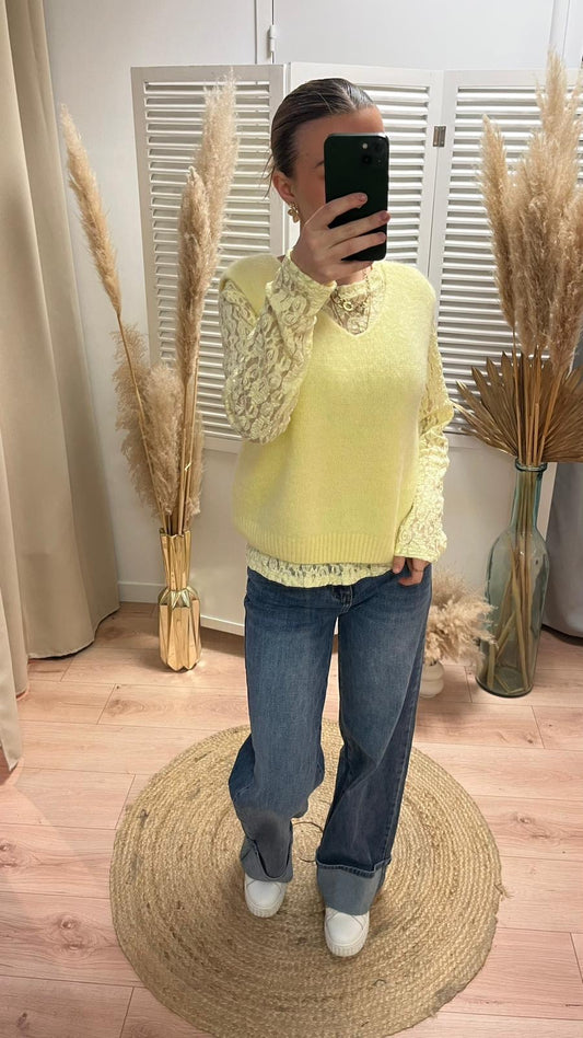 Top dentelle Adèle à longue manches divers coloris