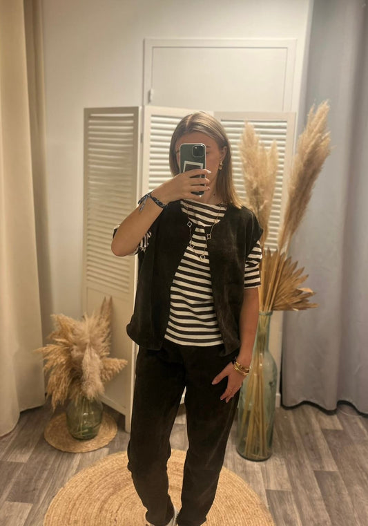 Veste Béa sans manches léopard chocolat