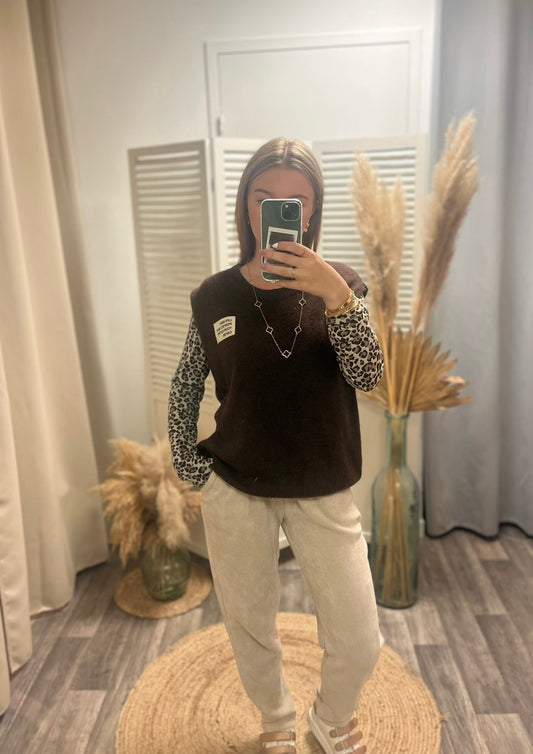 Gilet Victor sans manche maille chocolat