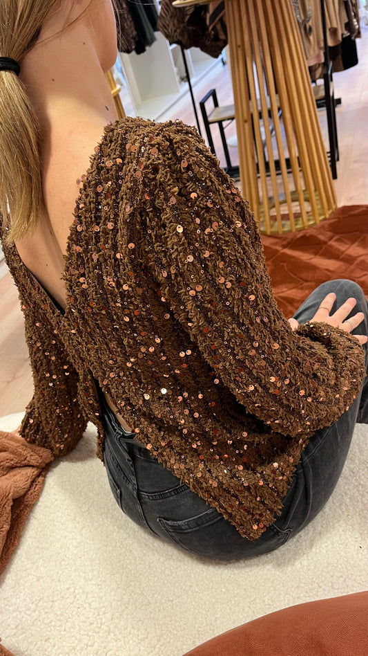 Pull paillettes marron